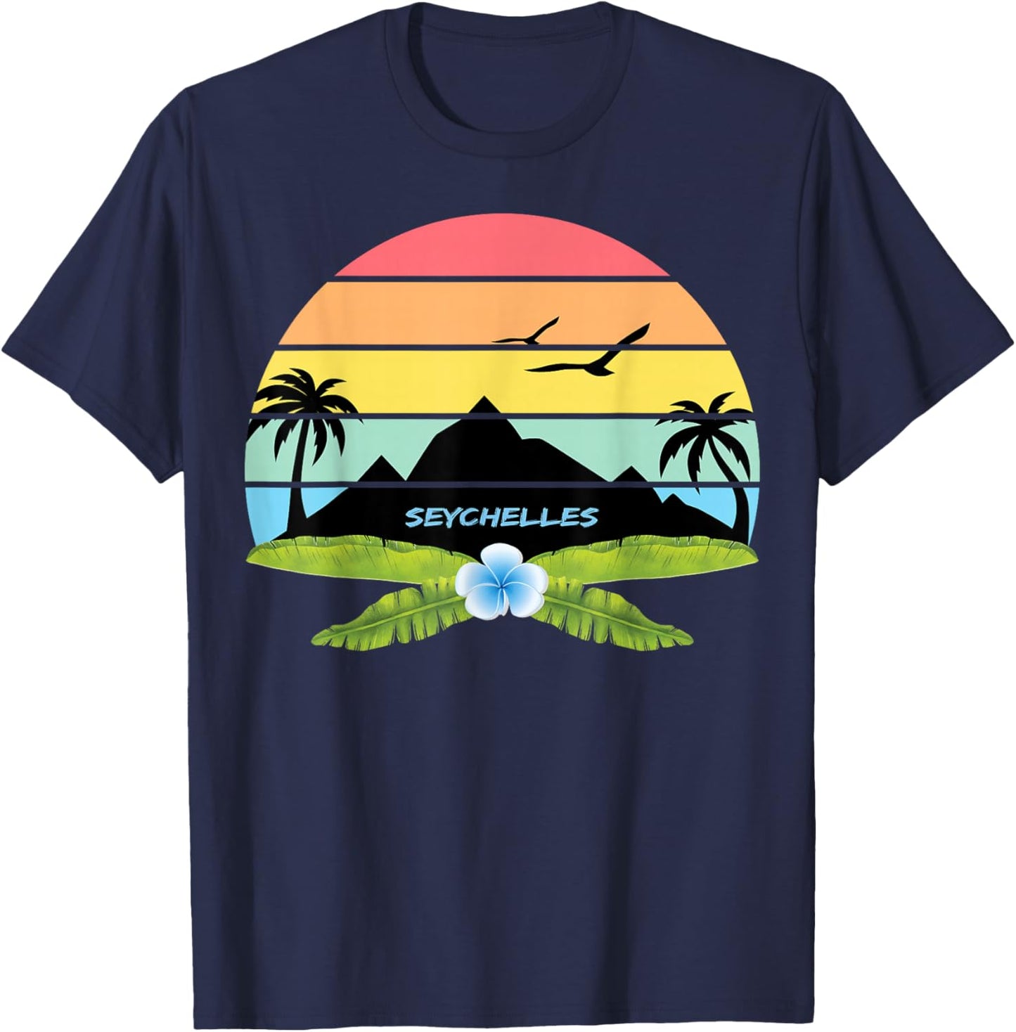 Seychelles Palm Trees Memory Island Praslin Beach Souvenir T-Shirt - T-Shirt | Navy