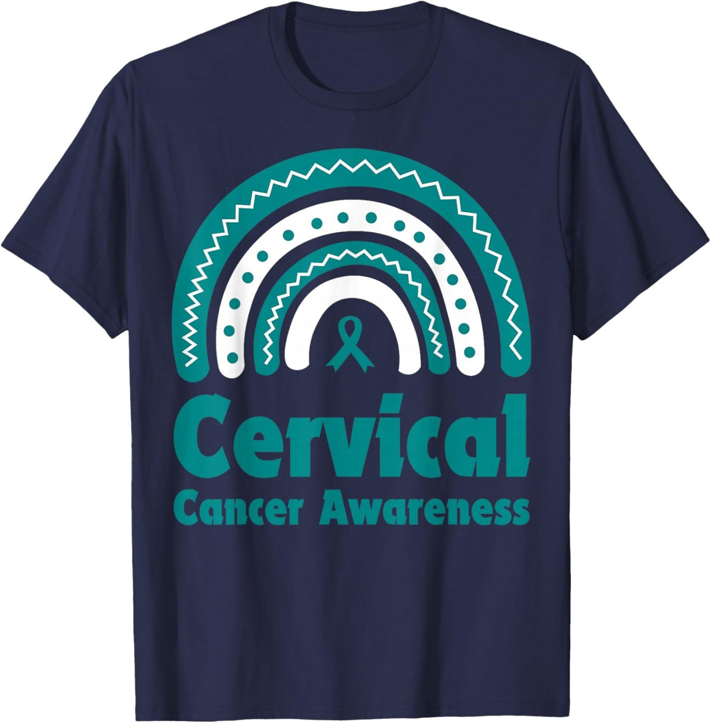 Cervical Cancer Awareness Teal and White Ribbon T-Shirt - T-Shirt | Navy