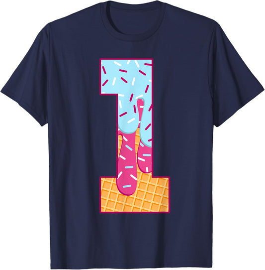 Number 1 Ice Cream Drip Matching Numbers Costume Meme T-Shirt - T-Shirt | Navy