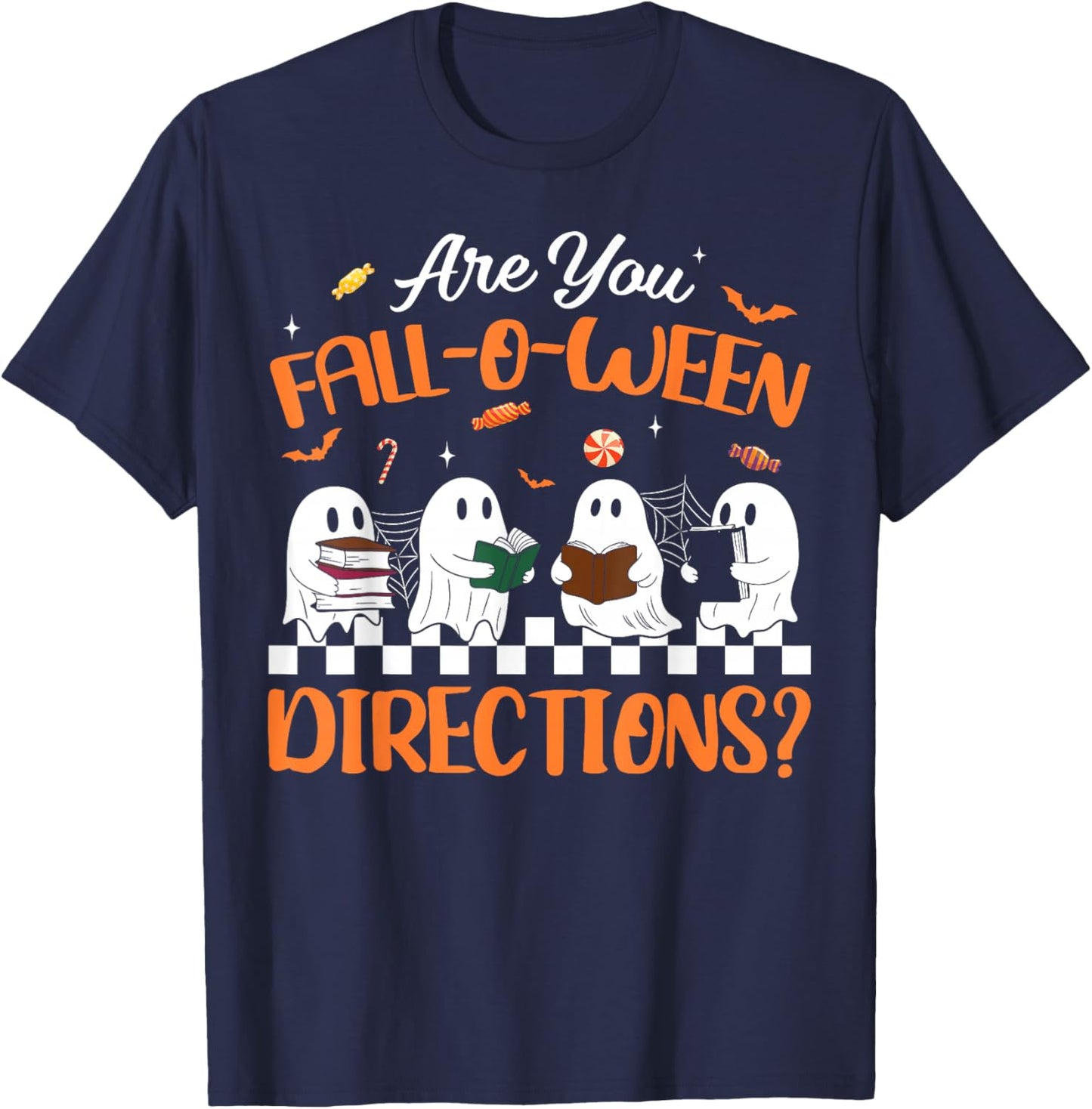 Retro are You Fall O Ween Directions Teacher Halloween Ghost T-Shirt - T-Shirt | Navy