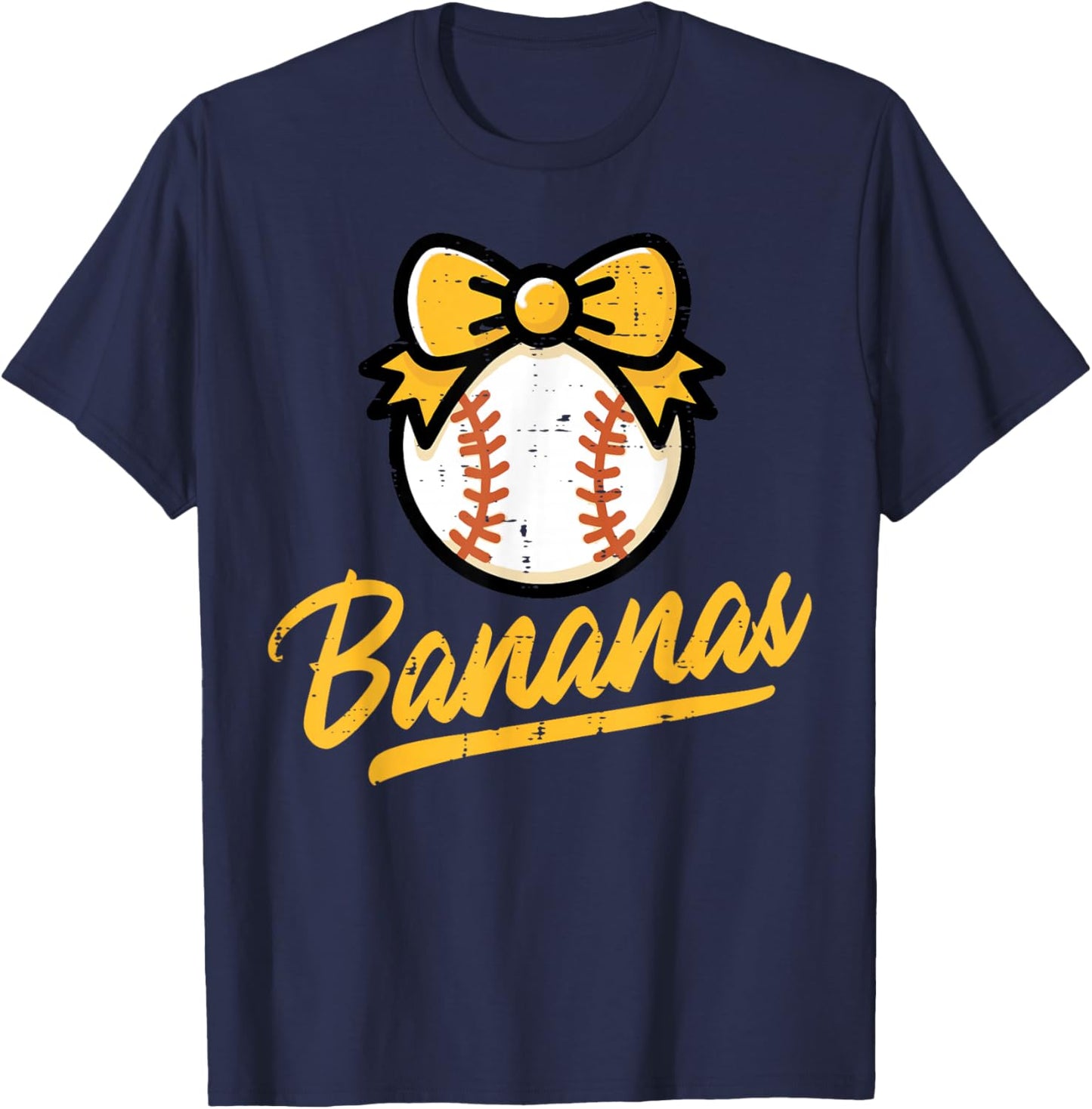 Banana Coquette Bow Cute Girls Kids Women T-Shirt - T-Shirt | Navy