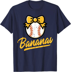 Banana Coquette Bow Cute Girls Kids Women T-Shirt - T-Shirt | Navy