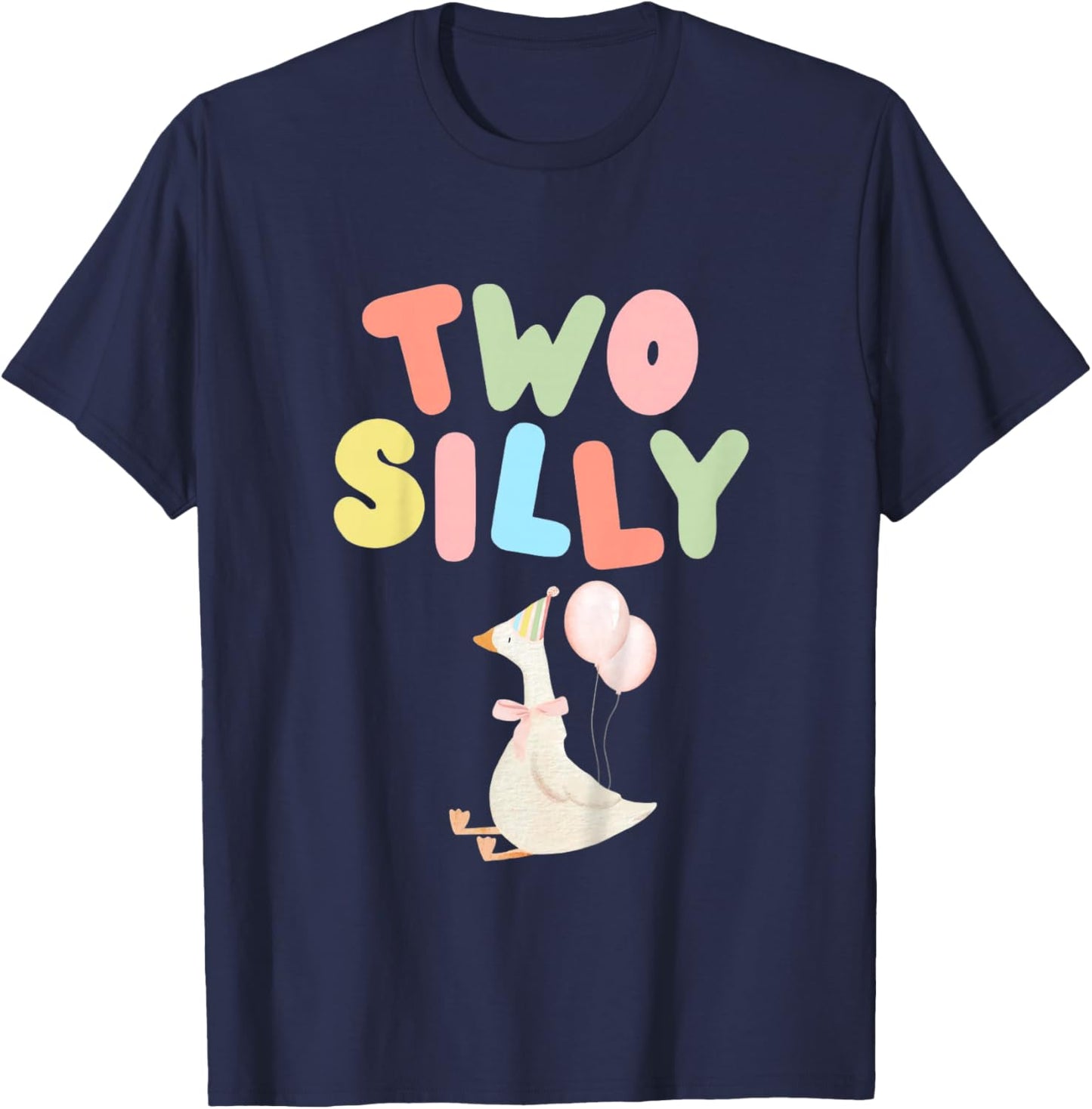 Two Silly 2nd Birthday Goose 2 Year Old Girl Second Bday T-Shirt - T-Shirt | Navy