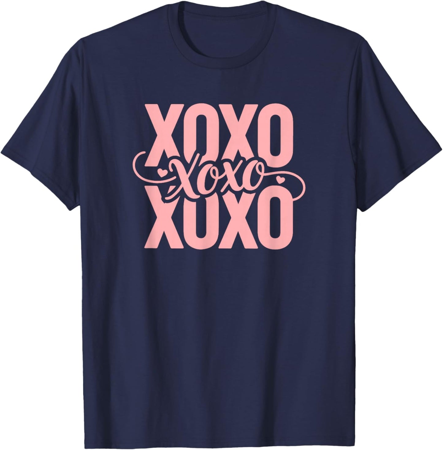 XOXO Hugs and Kisses Pink Retro Typography Valentine T-Shirt - T-Shirt | Navy