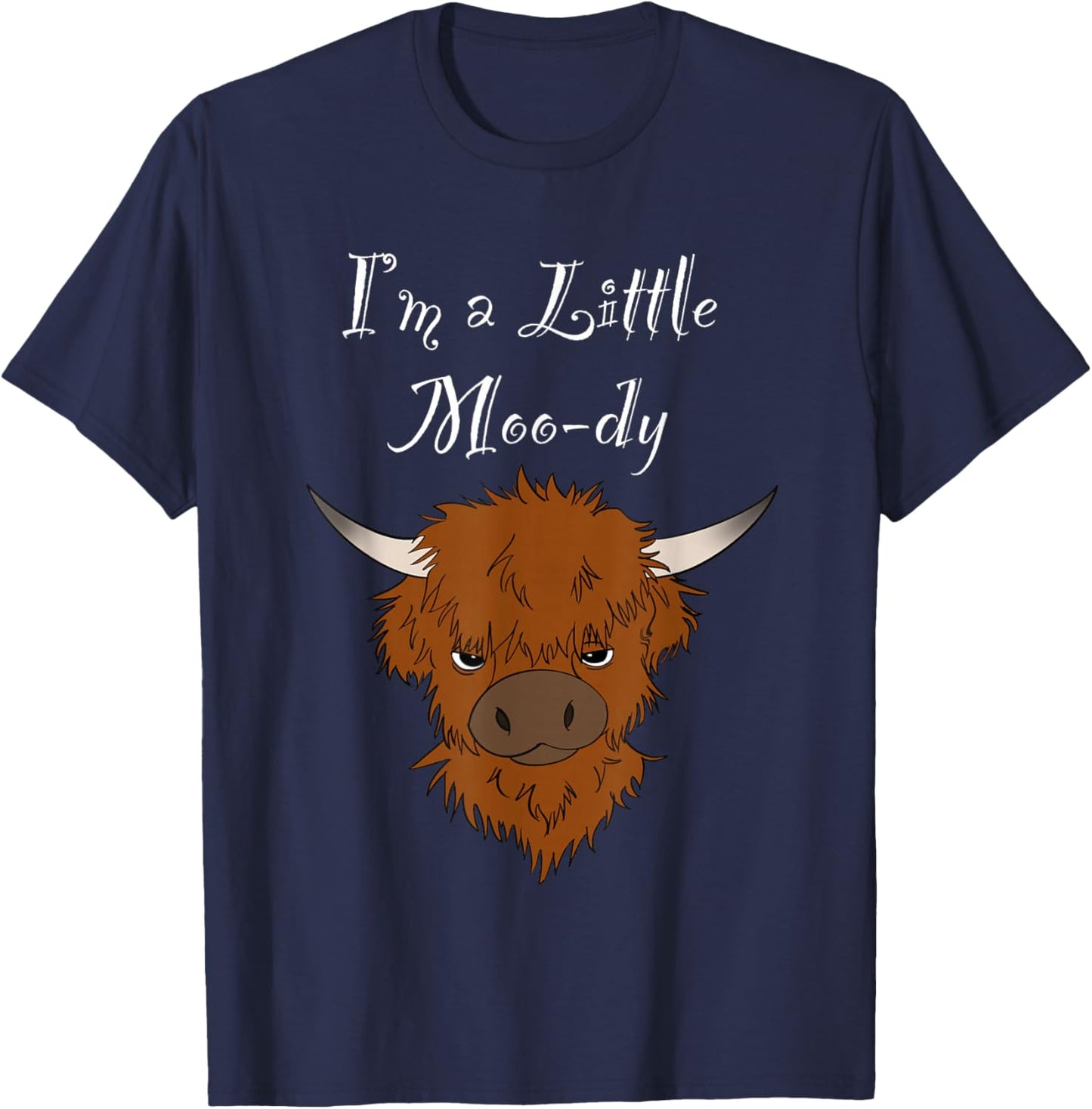 Cute Moody Highland Cow T-Shirt - T-Shirt | Navy
