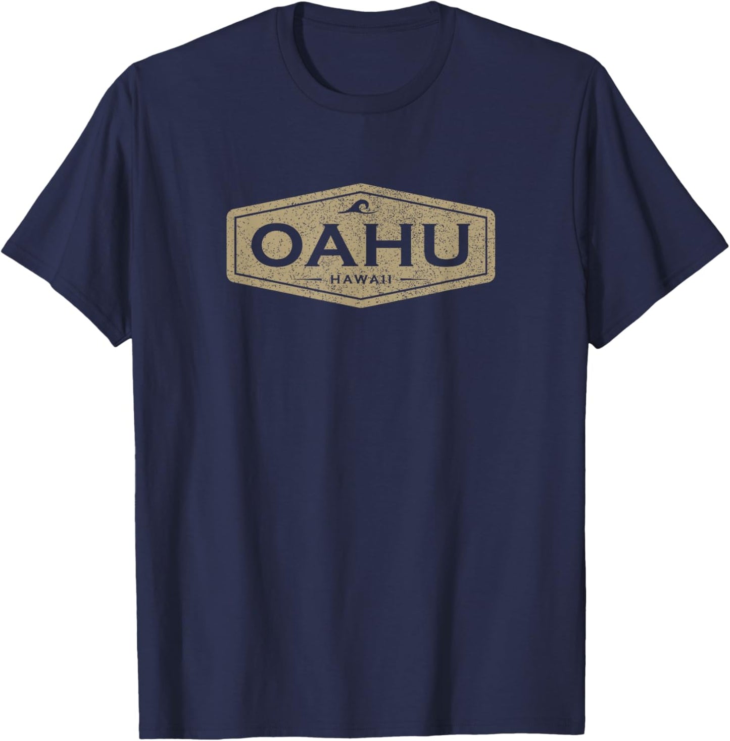 Oahu Hawaii Souvenir Vacation Vintage Waves T-Shirt - T-Shirt | Navy