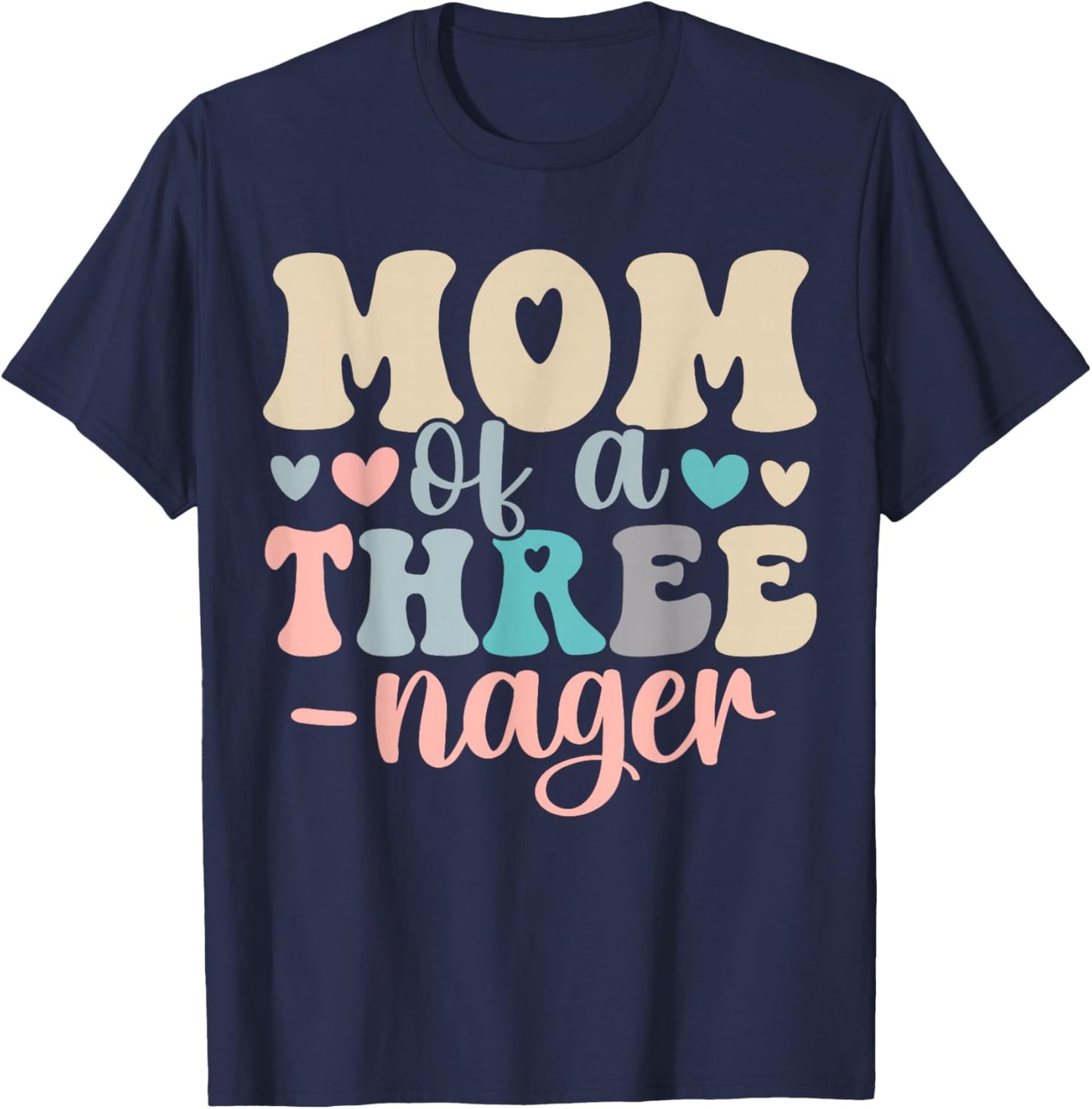 Mom of A Threenager 3rd Birthday Matching Family Boho T-Shirt - T-Shirt | Navy