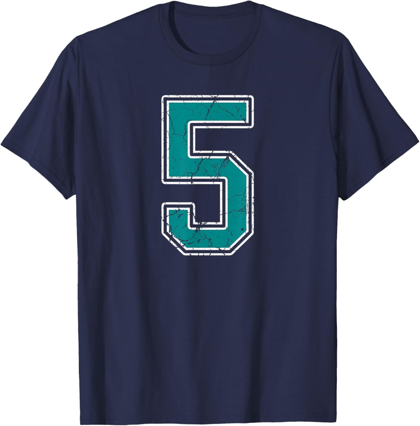Teal and White Number 5 Jersey Player Uniform #5 Fan T-Shirt - T-Shirt | Navy