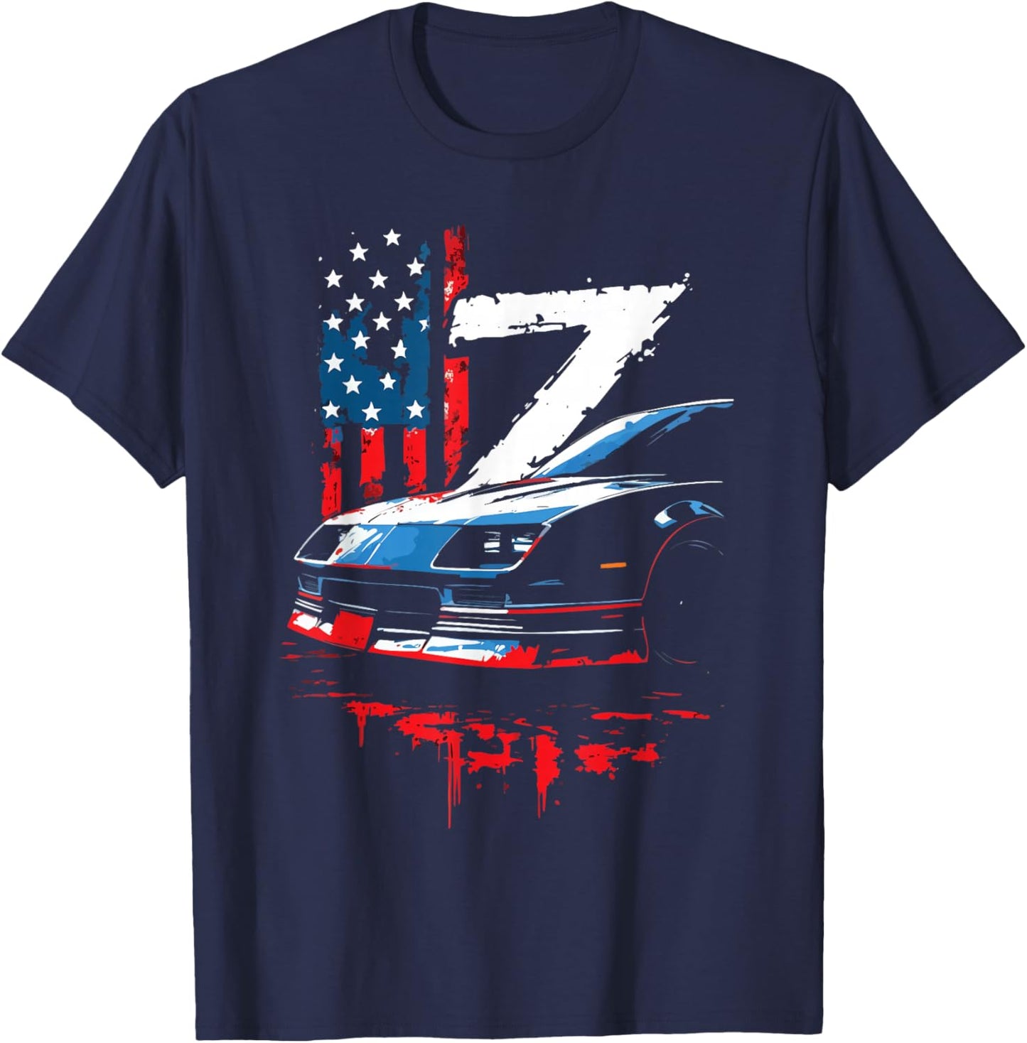 1985-1990 IROC Z Front Grill USA Flag Patriotic Muscle Car T-Shirt - T-Shirt | Navy