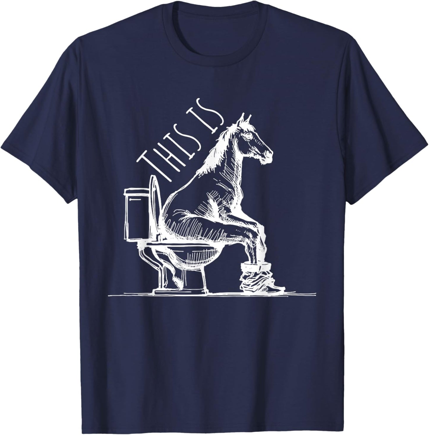 Funny Horse on Toilet Joke Minimal Equestrian Farm T-Shirt - T-Shirt | Navy