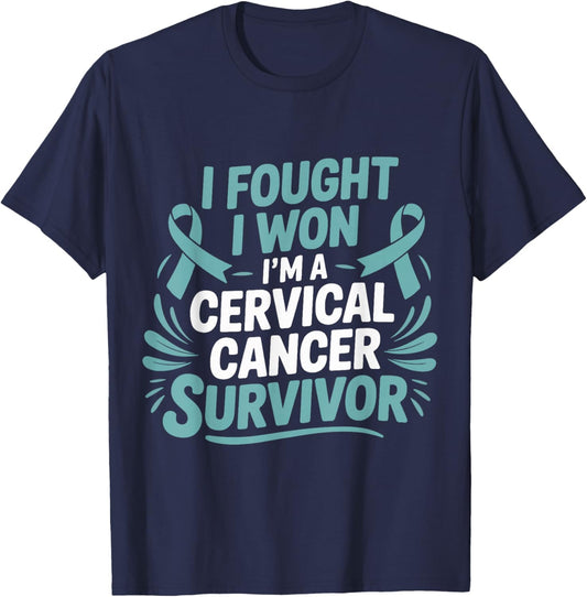 Cervical Cancer Survivor Strength Teal Ribbon Awareness T-Shirt - T-Shirt | Navy