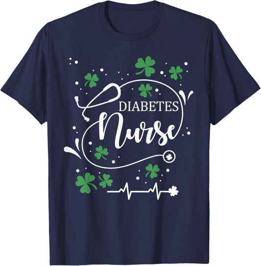 St Patrick's Day Diabetes Nurse Irish Shamrock St Paddy T-Shirt - T-Shirt | Navy