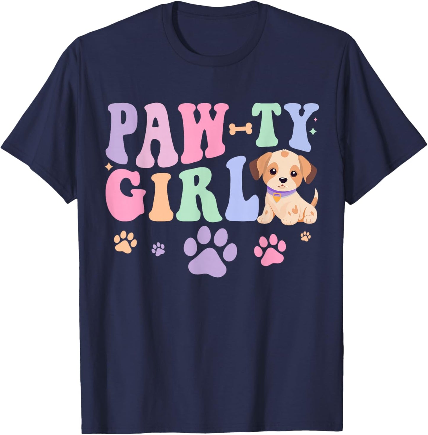 Let's Pawty Girl Birthday Dog Puppy Party Girl Kids Birthday T-Shirt - T-Shirt | Navy