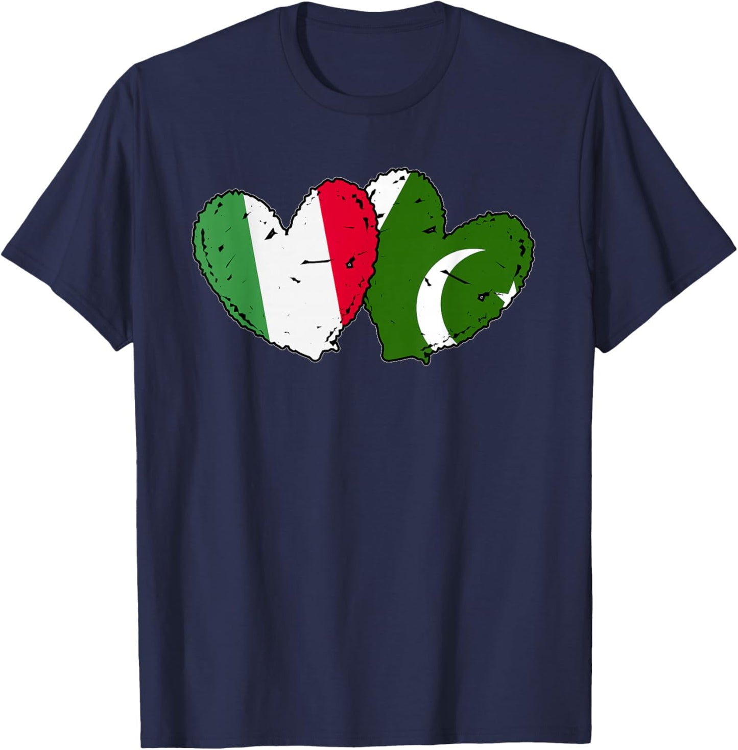 Italy Pakistan Heart Flags Italian Pakistani Culture T-Shirt - T-Shirt | Navy