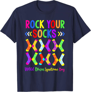 Rock Your Socks World Down Syndrome Awareness Day T-Shirt - T-Shirt | Navy