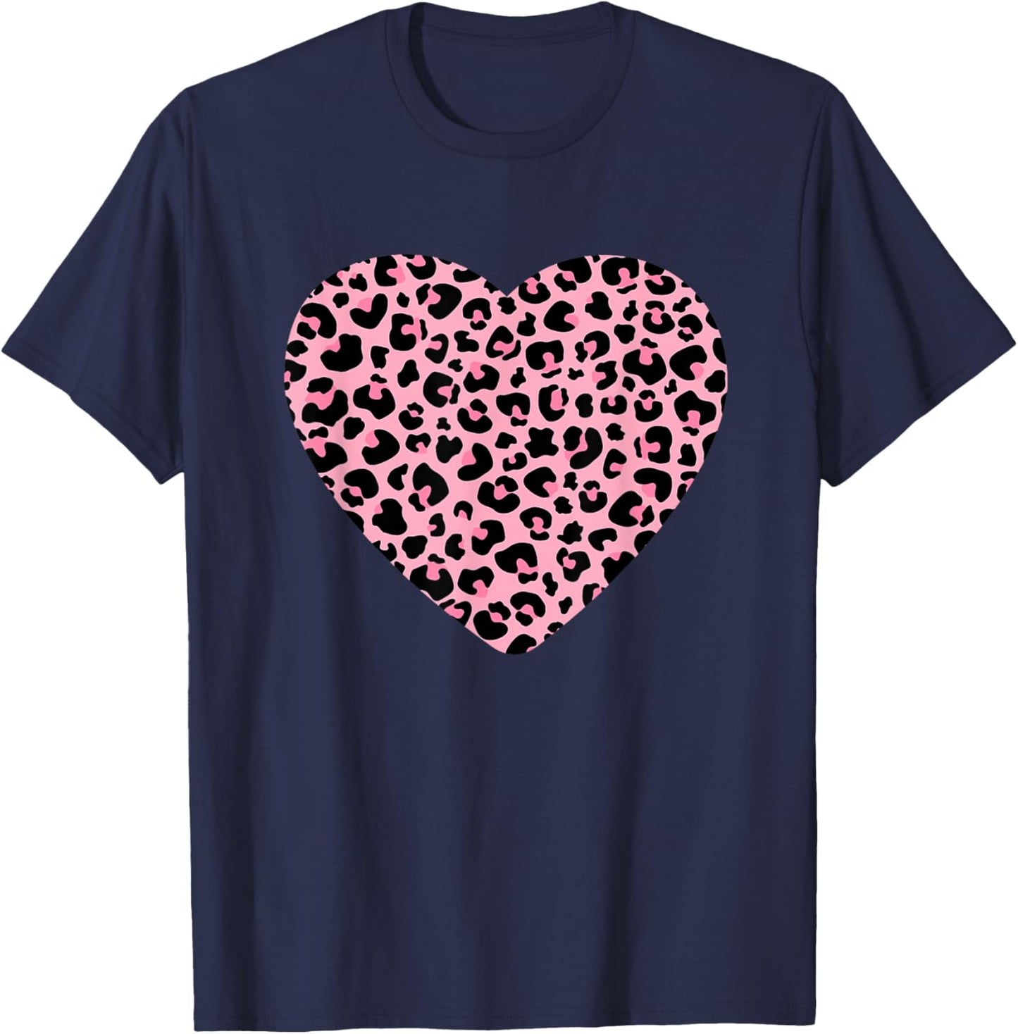 Leopard Cheetah Print Heart Pink Love Cute Girls & T-Shirt - T-Shirt | Navy