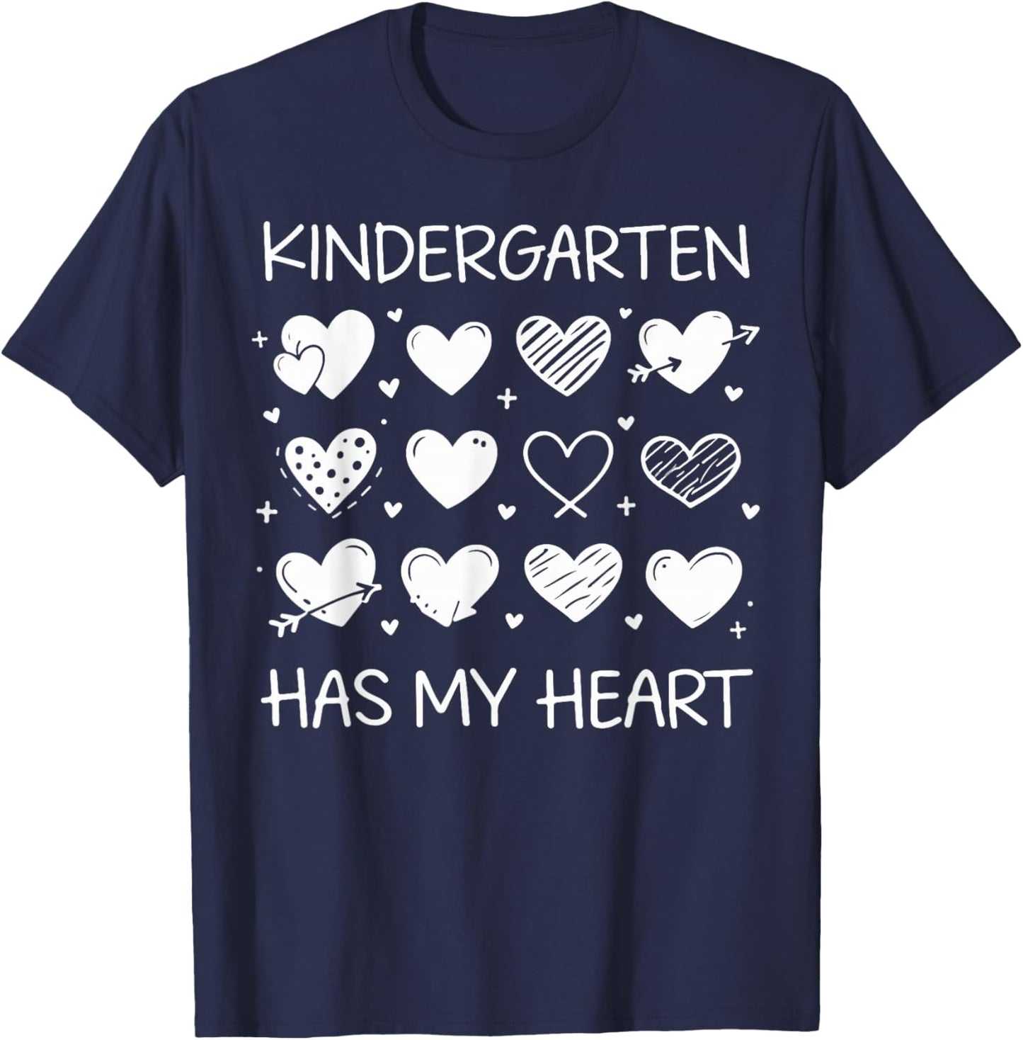 Kindergarten Has My Heart Valentine Teacher Bookworm Vintage T-Shirt - T-Shirt | Navy