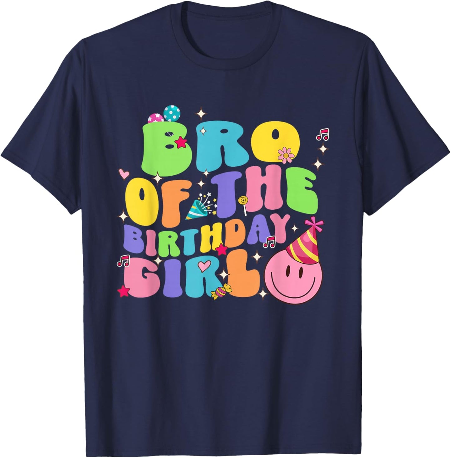 Bro of The Birthday Girl Family Groovy Birthday Party T-Shirt - T-Shirt | Navy