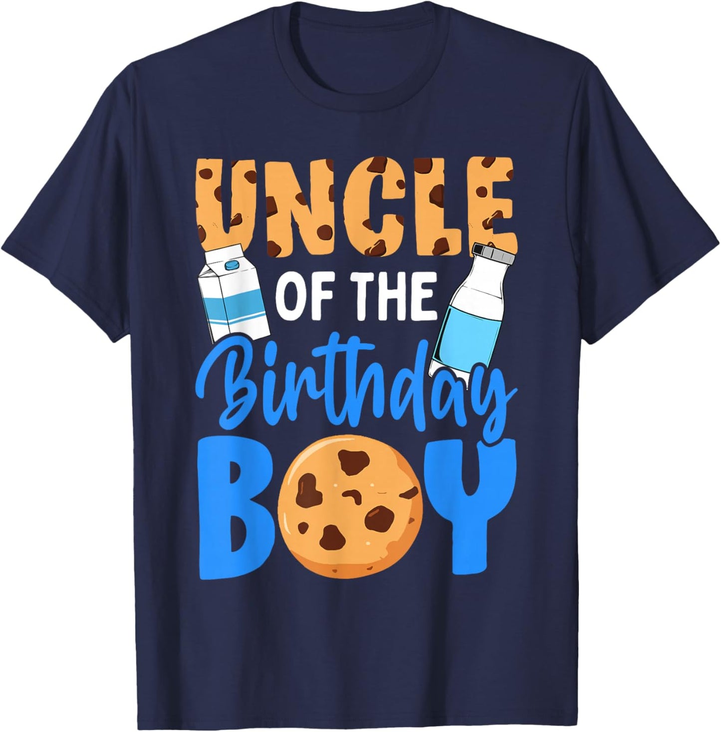 Uncle of The Birthday boy Milk and Cookies 1st Birthday T-Shirt - T-Shirt | Navy