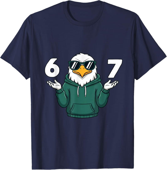Eagle Cool 67 Meme Six Seven Funny Kids Humor 6-7 Joke T-Shirt - T-Shirt | Navy