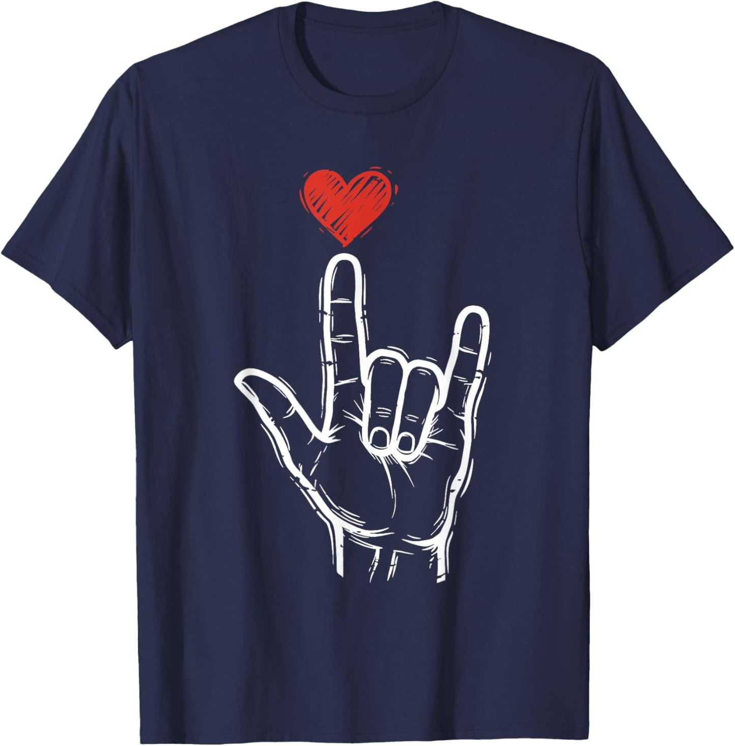 Valentines Day I Love You Hand Sign ASL Heart Women Men T-Shirt - T-Shirt | Navy
