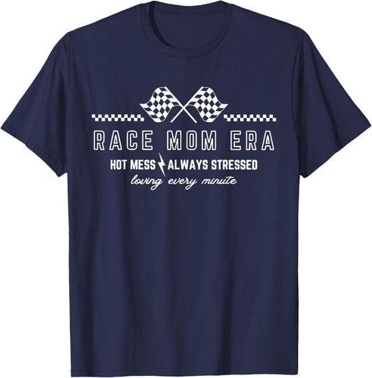 Race Mom Era Mothers Day Racing Checkered Graphic Women T-Shirt - T-Shirt | Navy
