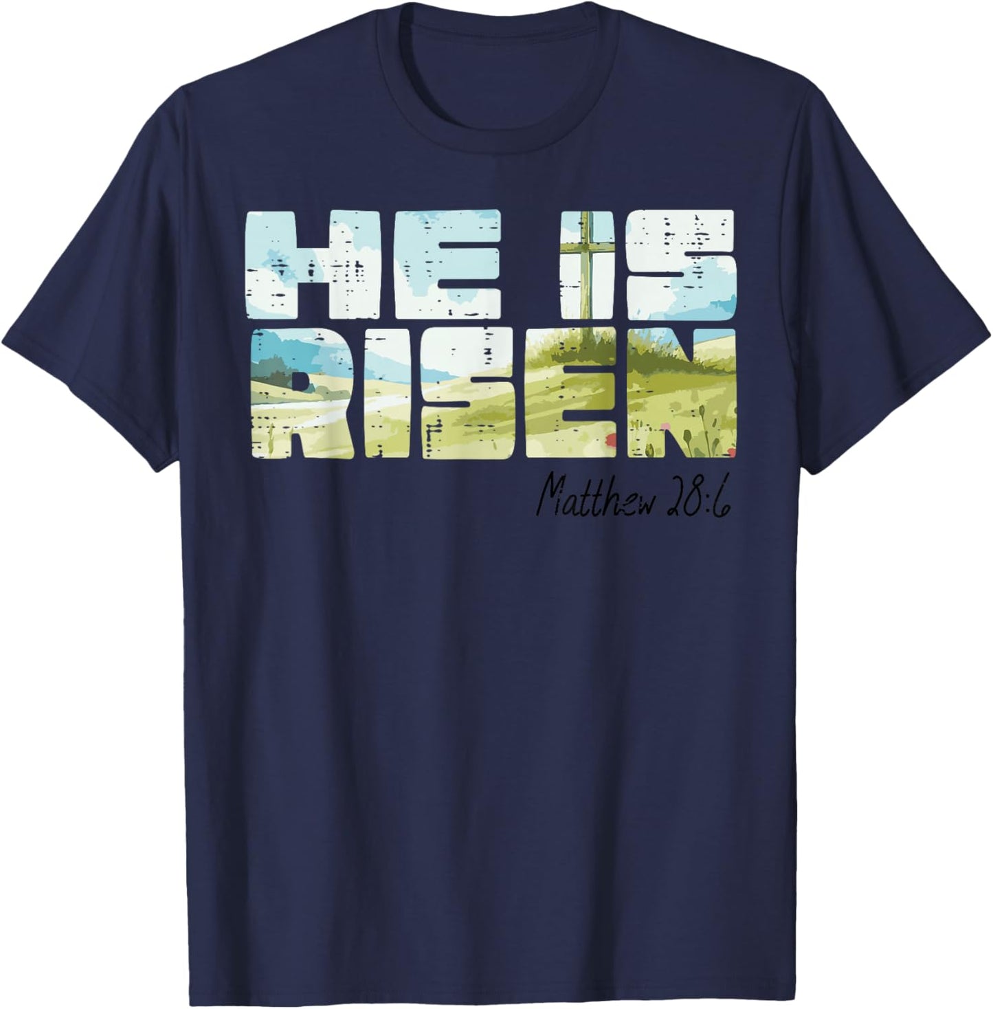 Easter He is Risen Cross Hill Jesus Religious Men Women Kids T-Shirt - T-Shirt | Navy