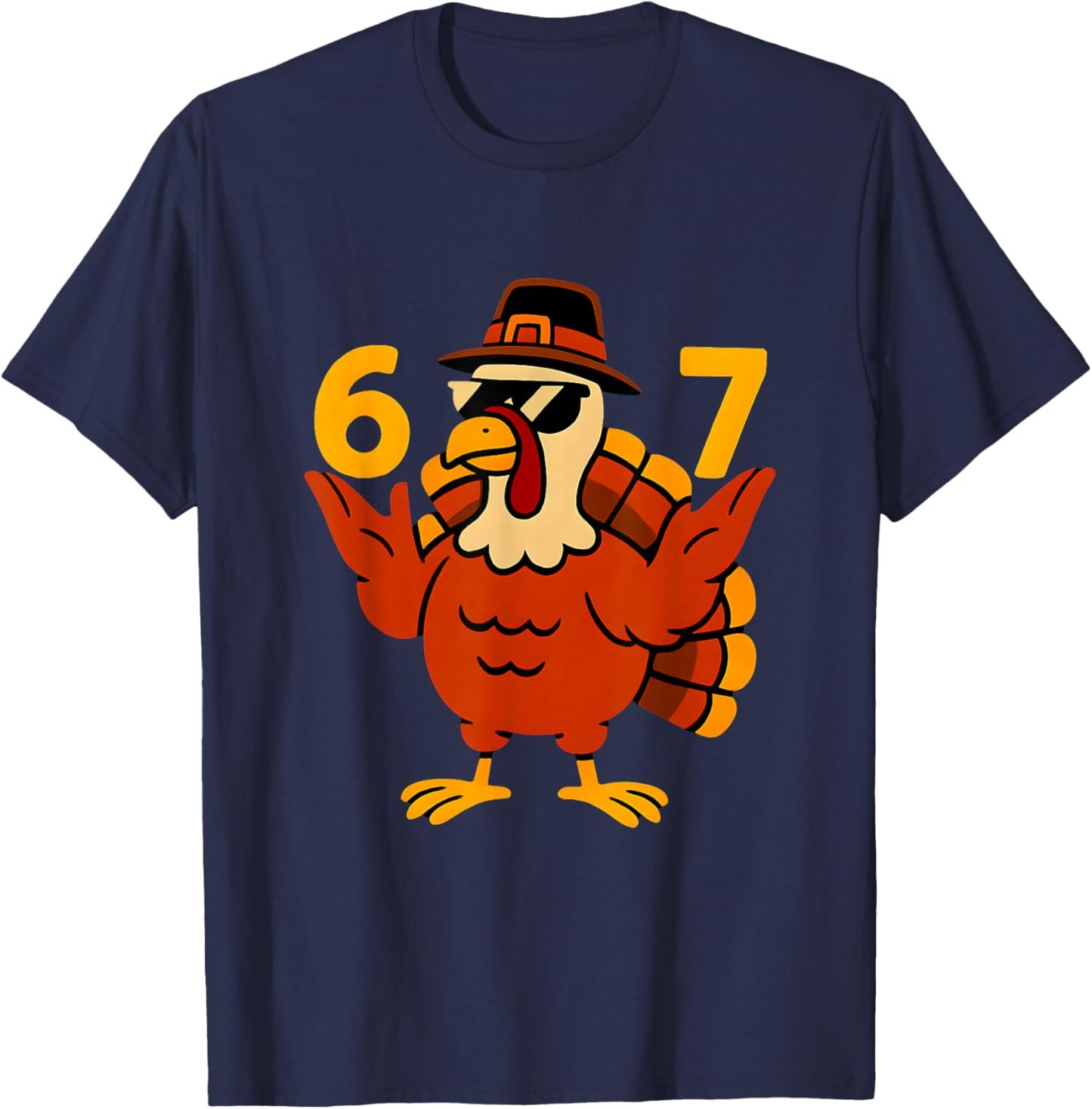 67 Meme Thanksgiving Turkey Hands 6-7 Brainrot Six Seven T-Shirt - T-Shirt | Navy