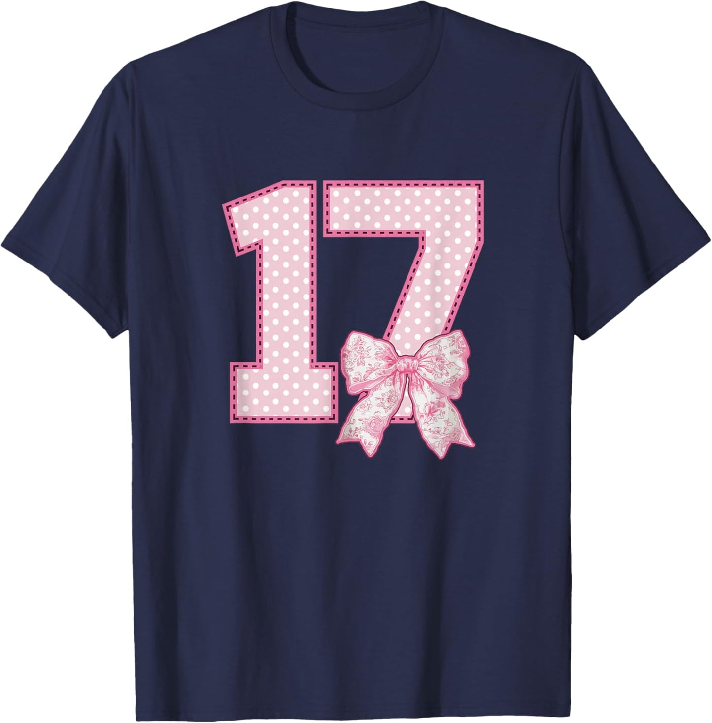 17th Birthday Shirt Girls Coquette Bow 17 Year Old Birthday T-Shirt - T-Shirt | Navy