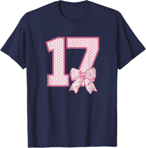 17th Birthday Shirt Girls Coquette Bow 17 Year Old Birthday T-Shirt - T-Shirt | Navy