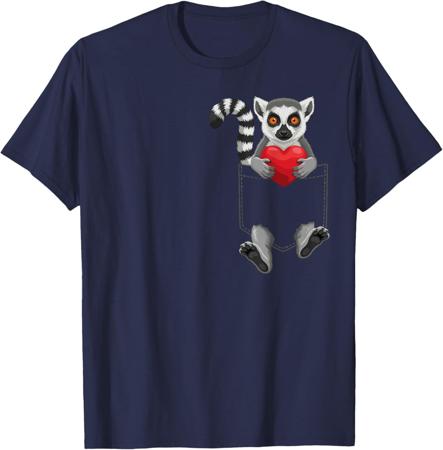 Cute Lemur in Pocket Animal Lover Design Valentines T-Shirt - T-Shirt | Navy