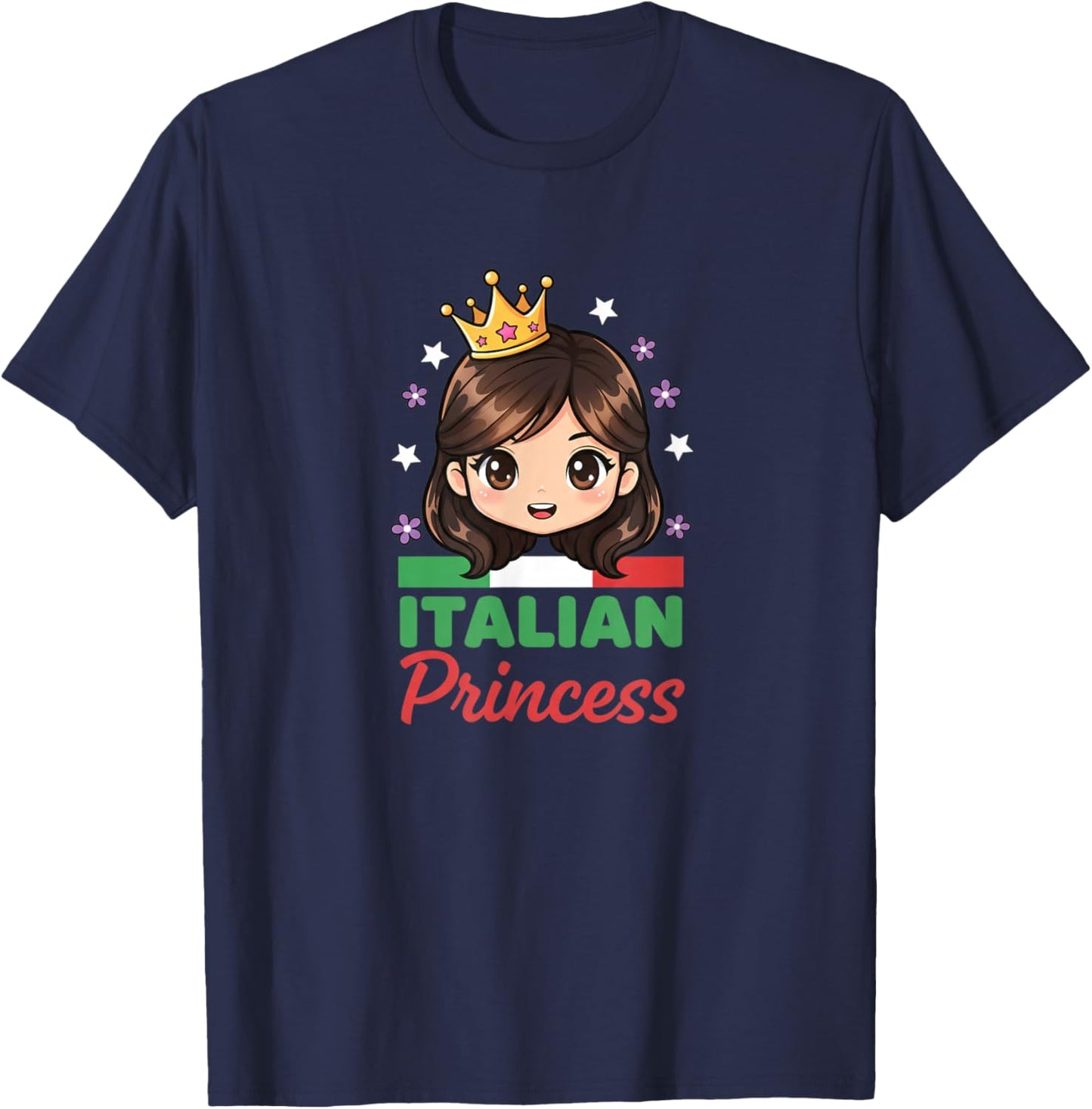 Italian Princess Cute Girl Crown Kids Italy Flag Graphic T-Shirt - T-Shirt | Navy
