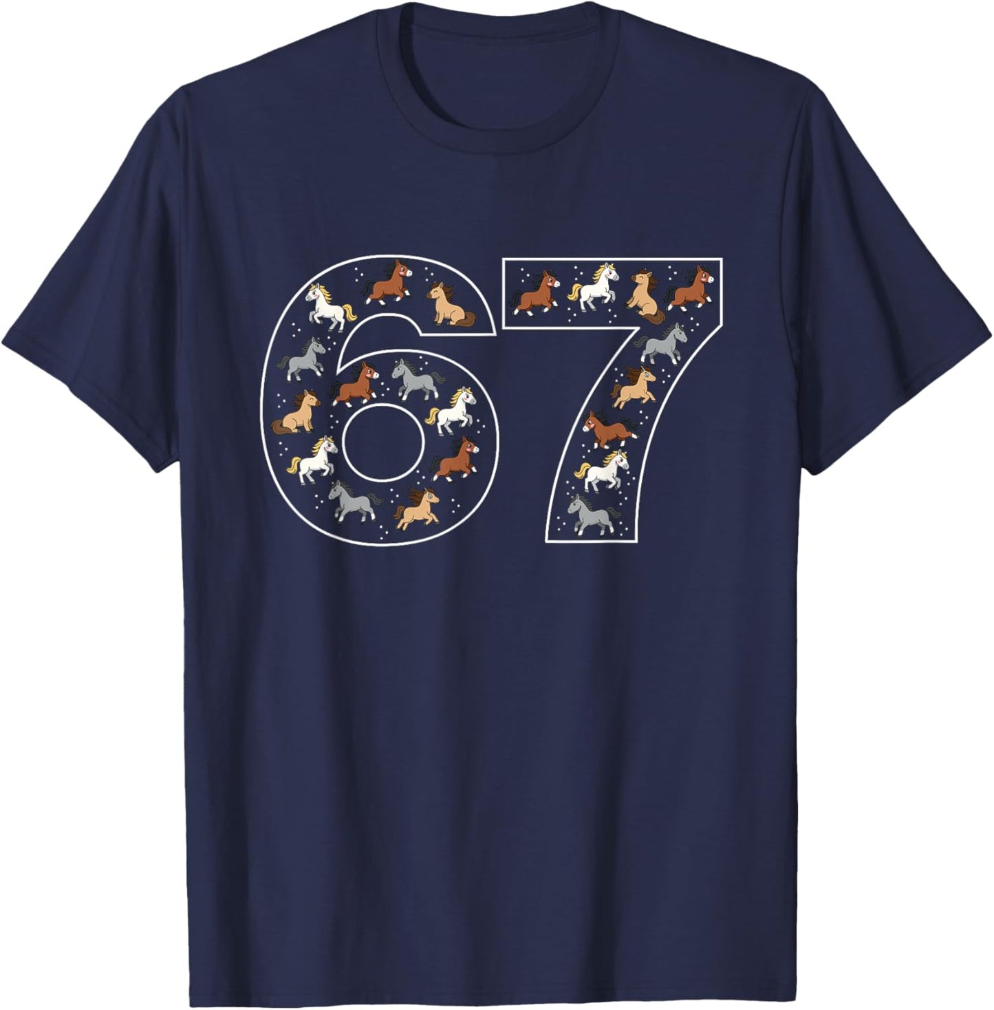 67 Six Seven Horse Equestrian Pony Riding Girl T-Shirt - T-Shirt | Navy