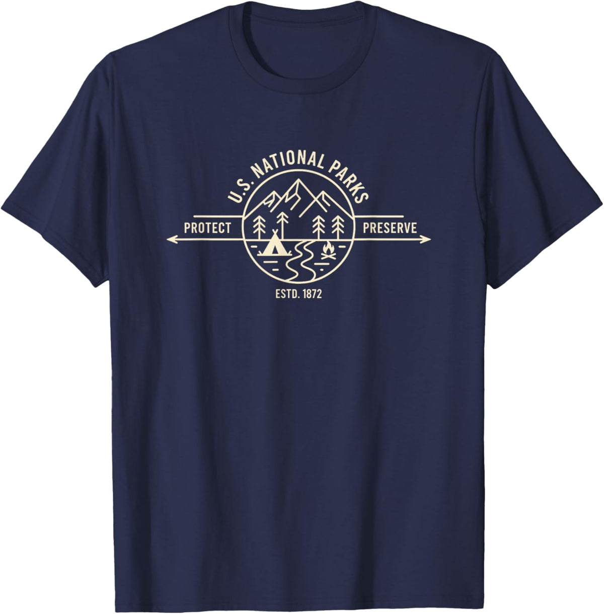 U.s. National Parks Protect Preserve Estd 1872 Camping Logo T-Shirt - T-Shirt | Navy