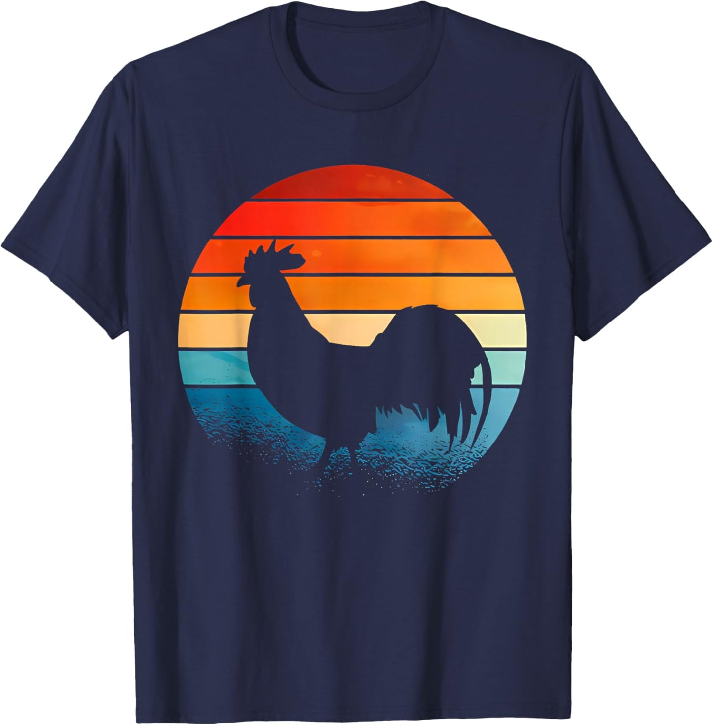 Retro Sunset Rooster Chicken Lover Gifts T-Shirt - T-Shirt | Navy