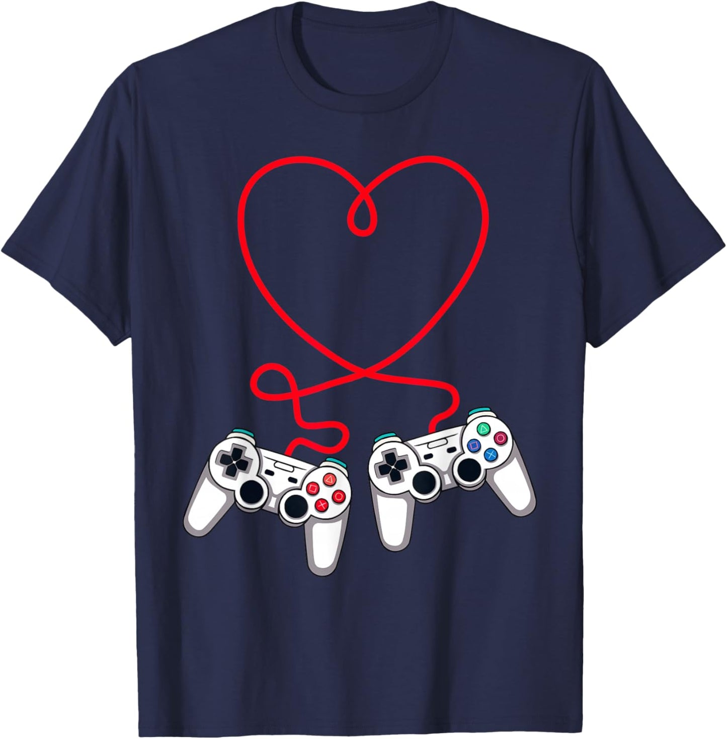 Video Gamer Valentines Day Controllers Heart Teens Boys Kids T-Shirt - T-Shirt | Navy