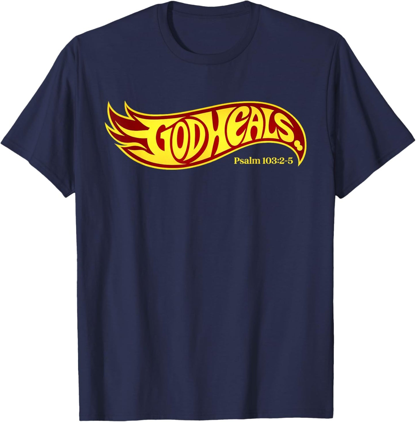 God Heals Faith Message Vintage Swoosh Psalm 103 2 5 Retro T-Shirt - T-Shirt | Navy