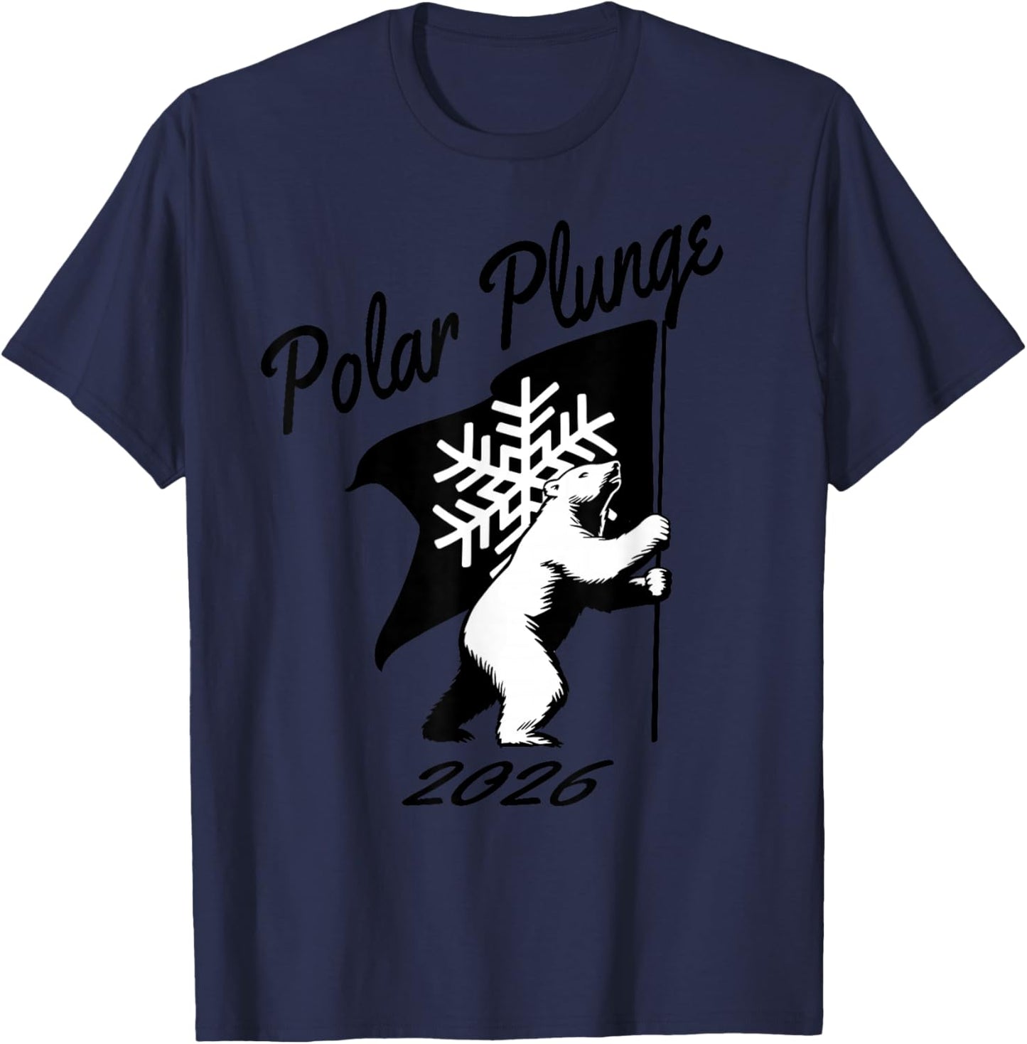 Polar Plunge 2026 Polar Bear Snowflake Flag Artwork T-Shirt - T-Shirt | Navy
