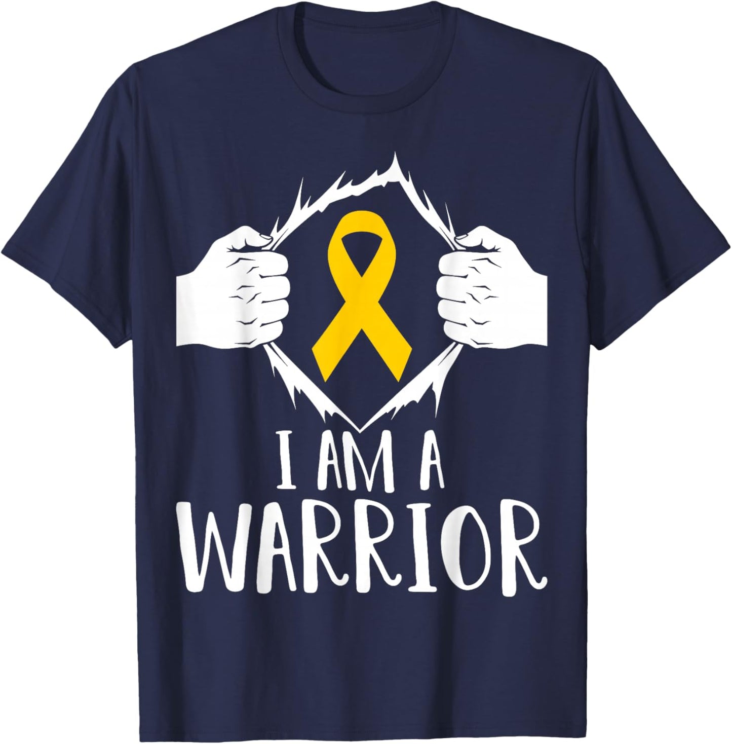 I Am A Warrior Childhood Cancer Survivor Gold Ribbon T-Shirt - T-Shirt | Navy