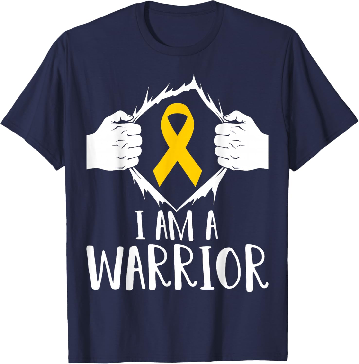 I Am A Warrior Childhood Cancer Survivor Gold Ribbon T-Shirt - T-Shirt | Navy