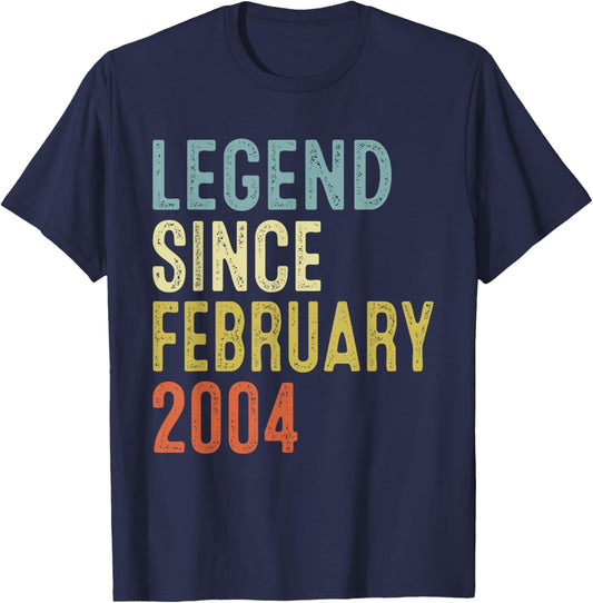 Legend Since February 2004 22nd Birthday Gifts 22 Year Old T-Shirt - T-Shirt | Navy