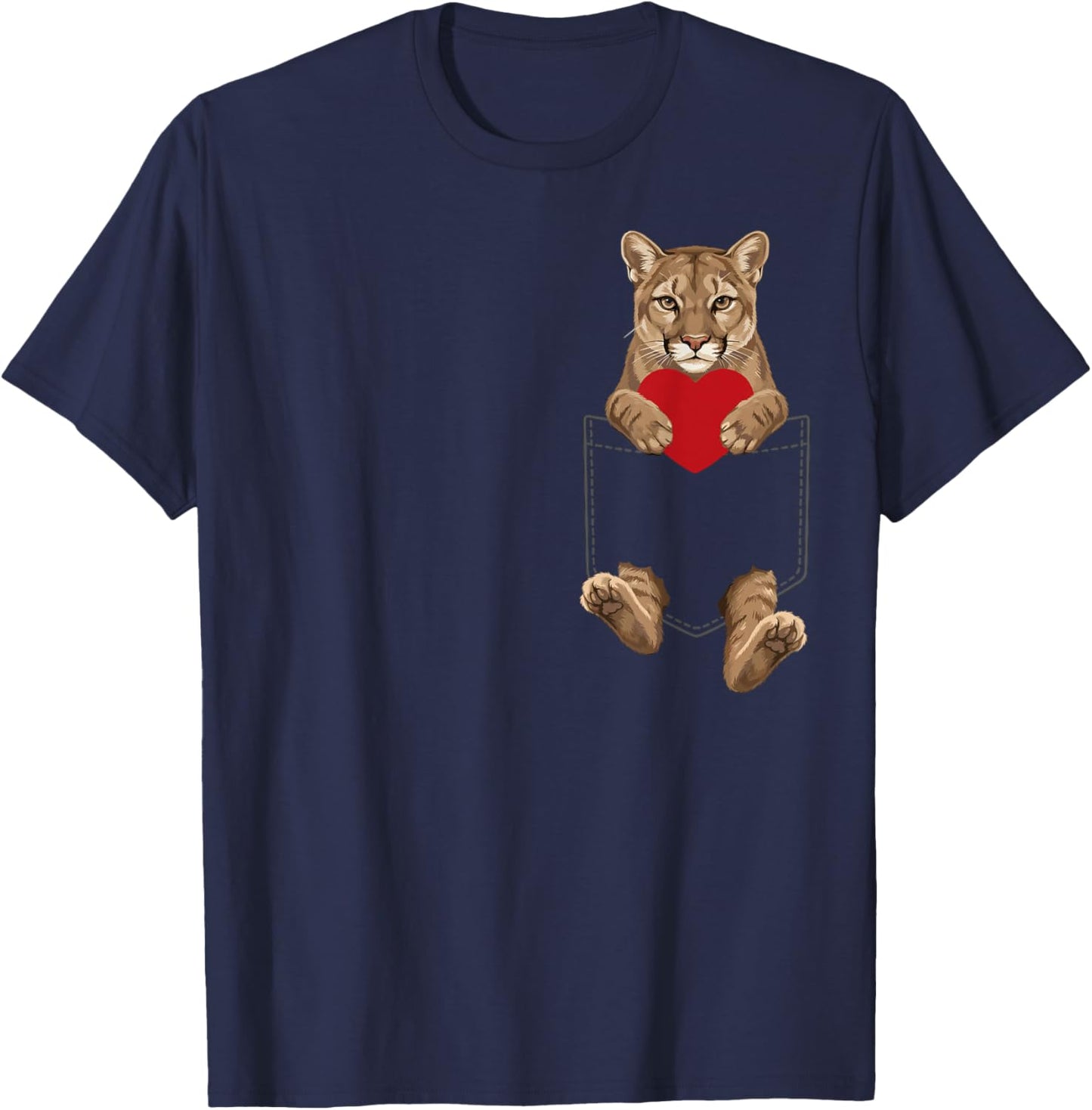 Cougar in Pocket Mountain Lion Big Cat Design Valentines T-Shirt - T-Shirt | Navy
