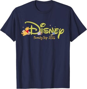 Disney Winnie The Pooh Script Logo Family Trip 2026 Vacation T-Shirt - T-Shirt | Navy