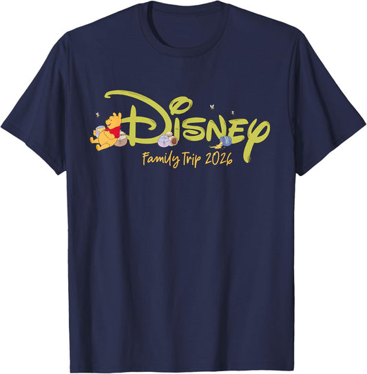 Disney Winnie The Pooh Script Logo Family Trip 2026 Vacation T-Shirt - T-Shirt | Navy