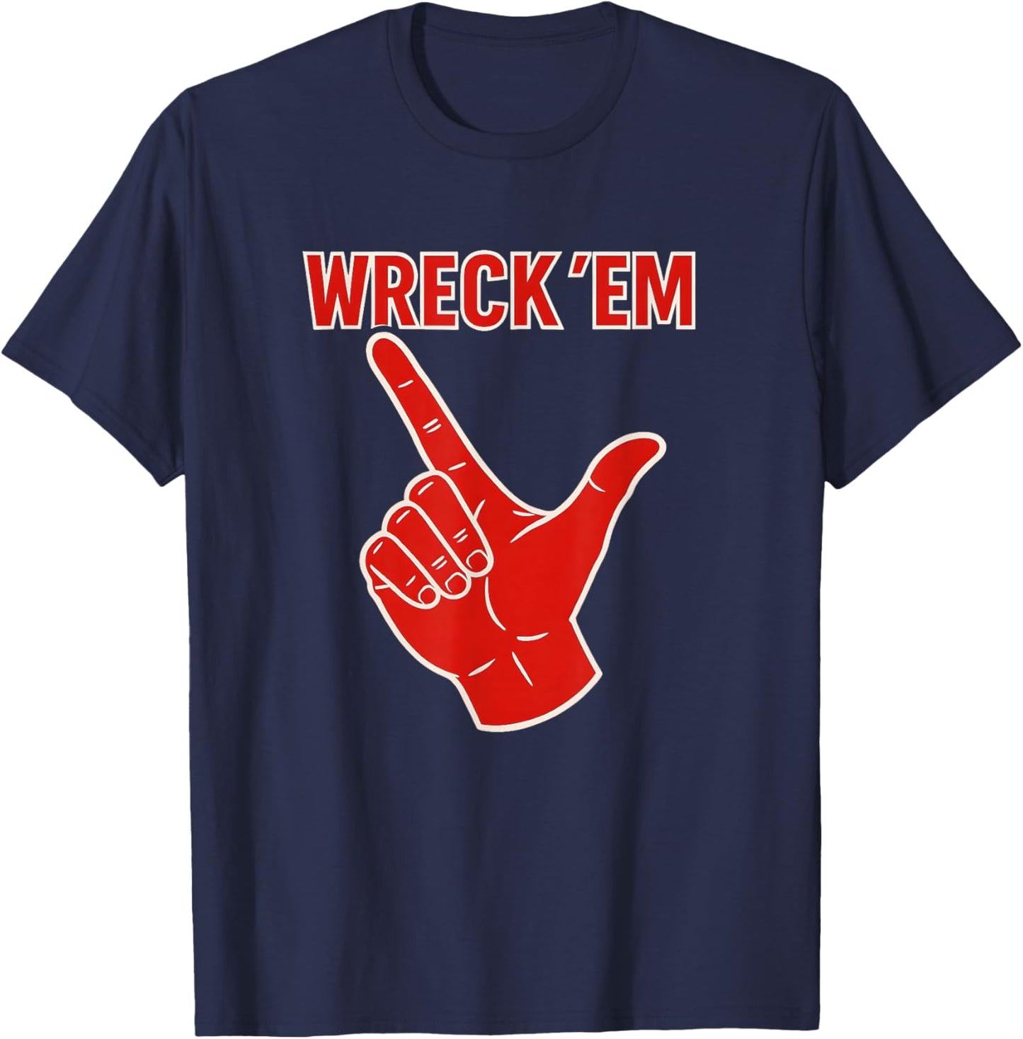 Wreck em Hand Sign Texas Fan Pride Apparel Women T-Shirt - T-Shirt | Navy