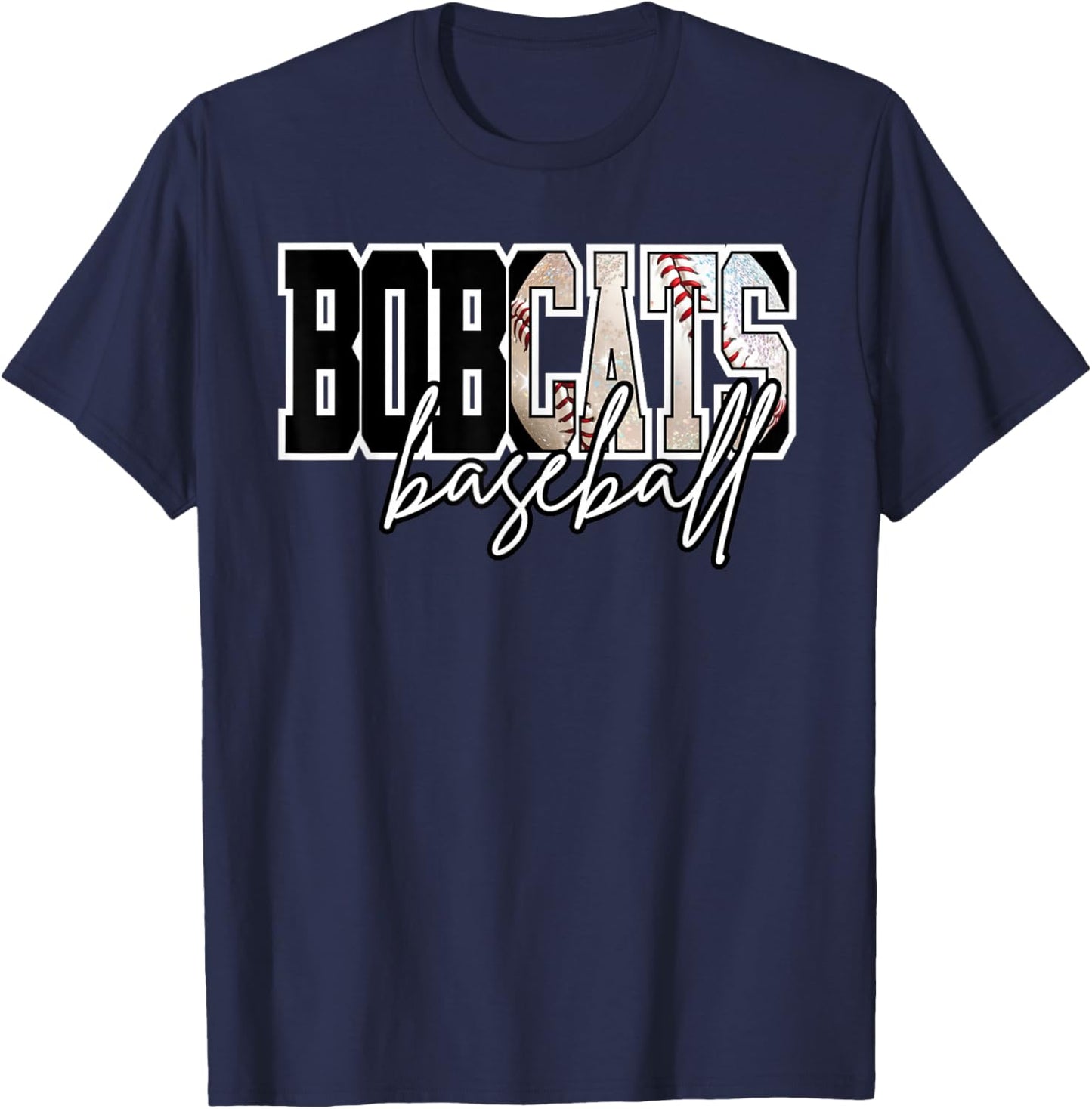 Bobcats Baseball Mom Game Day School Spirit Bobcat Pride T-Shirt - T-Shirt | Navy