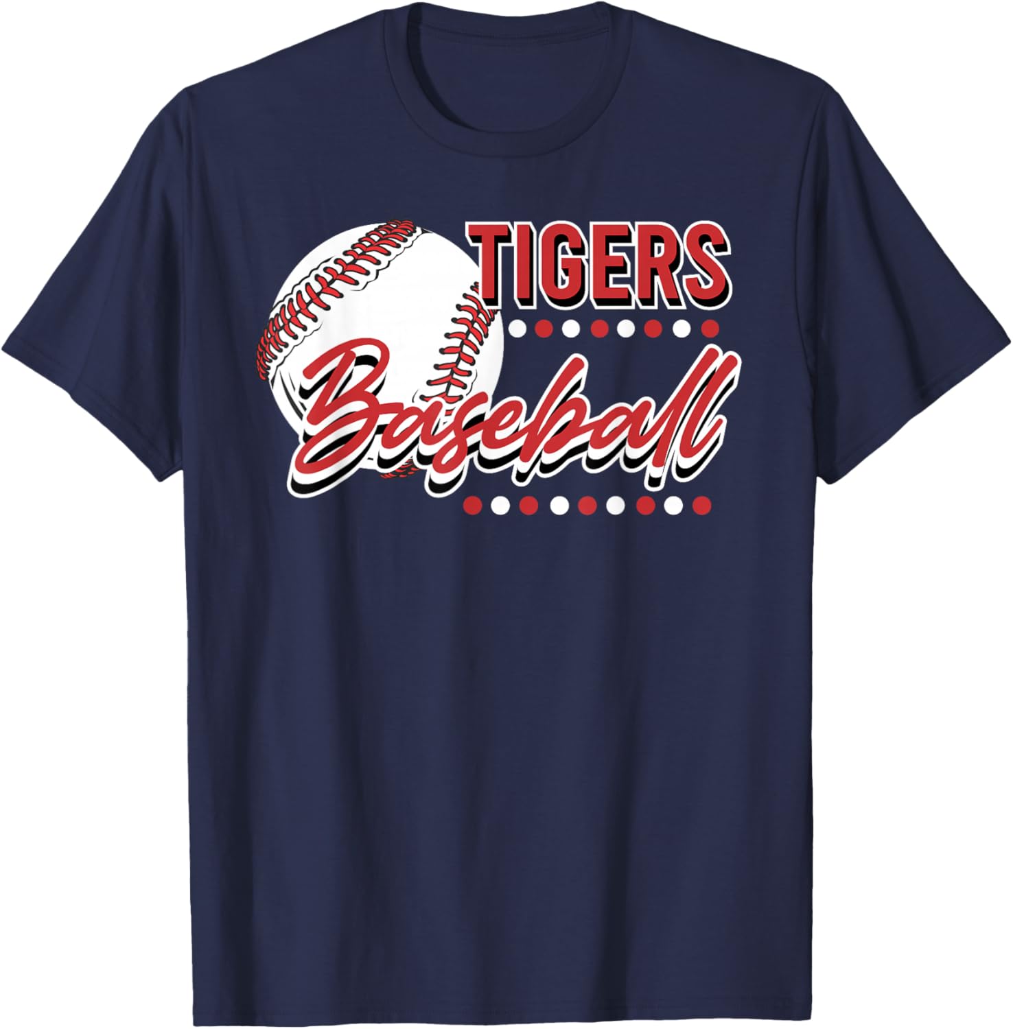 Tigers Baseball Mom Game Day School Spirit Red Tiger Pride T-Shirt - T-Shirt | Navy