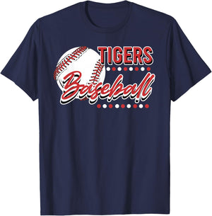 Tigers Baseball Mom Game Day School Spirit Red Tiger Pride T-Shirt - T-Shirt | Navy