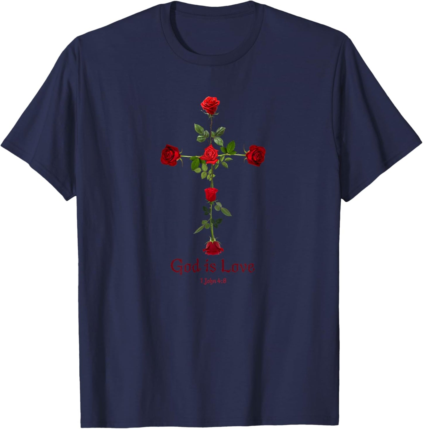 Gothic Dark Roses Cross with Love Verse T-Shirt - T-Shirt | Navy
