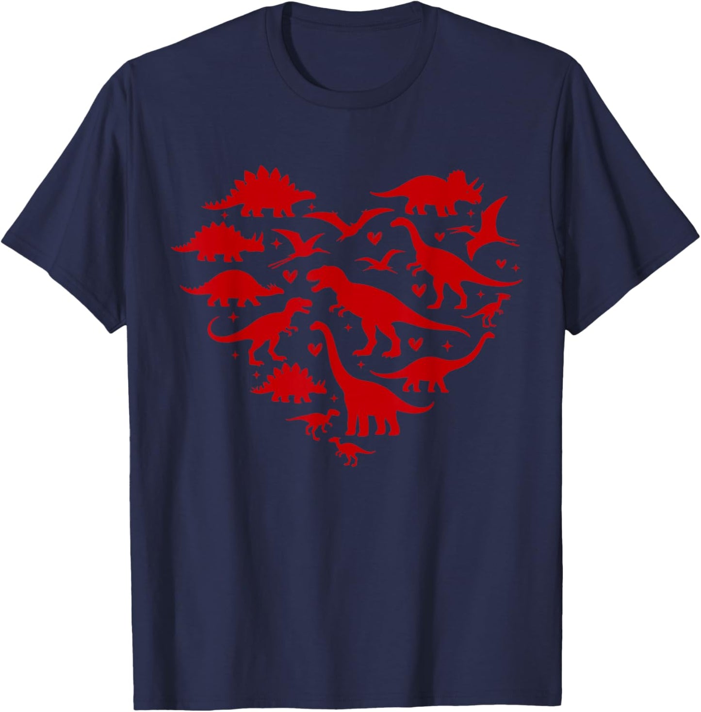 Types of Dinosaur Heart Valentines Day Dino Lover Boys Kids T-Shirt - T-Shirt | Navy
